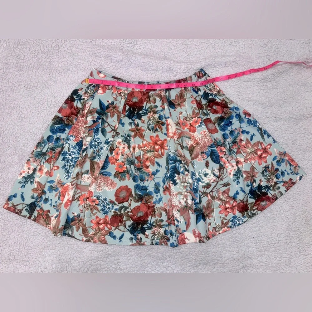 Maude Blue Pleated Floral Skater Skirt Large